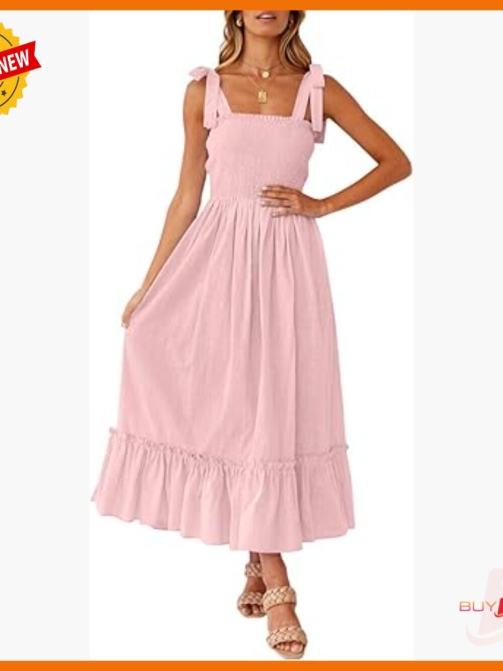 Boho Maxi Dress with Spaghetti Straps Square Neck Ruffle A-Line Beach